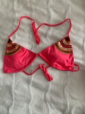 NWT Victoria's Secret Bright Coral Bikini Top with Contrast Trim